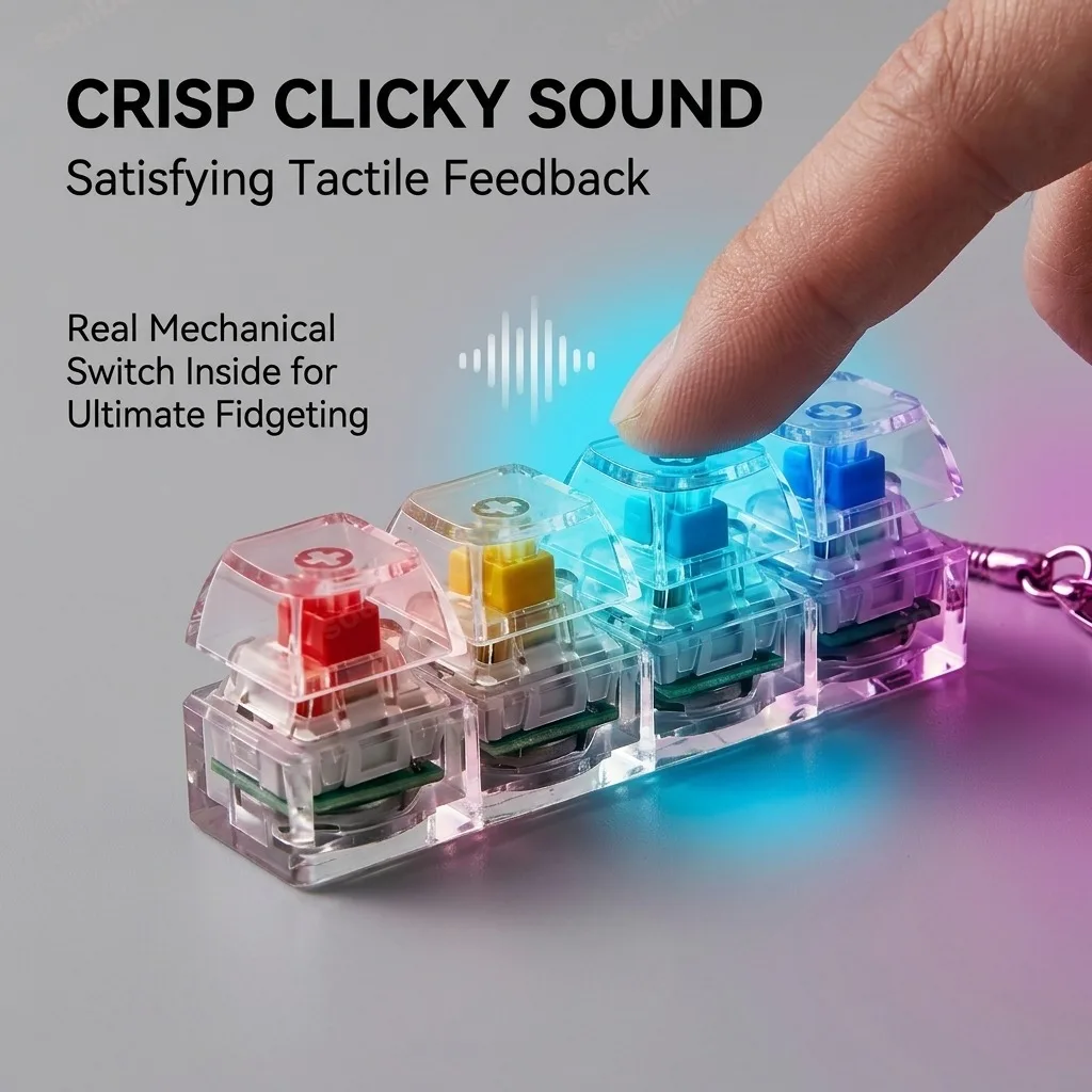 Electronics Gadgets For Kids - LED Keyboard Keychain Fidget Toys Crystal
