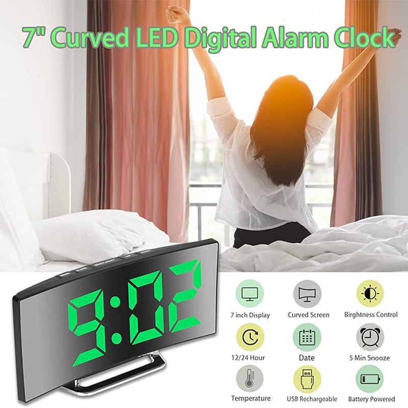 LED Digital Alarm Clock Curved - đánh giá và giá Electronic Gadgets For Home